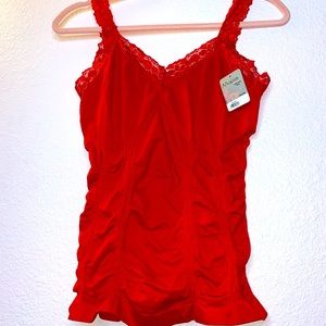 Stretchy Bright Red Cami Top with Lace Trim, One Size Fits Most by Mopas